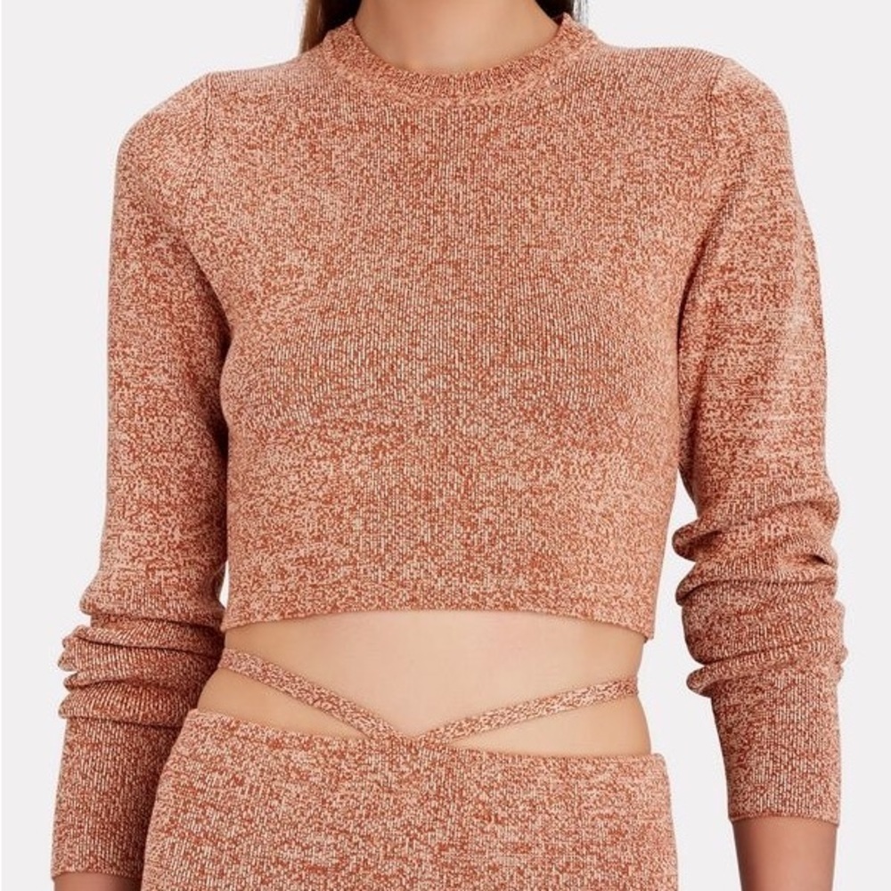 Ronny Kobo Liessa Cutout Waist Crop Top Marled Knit Biscotti Tan Women's Small